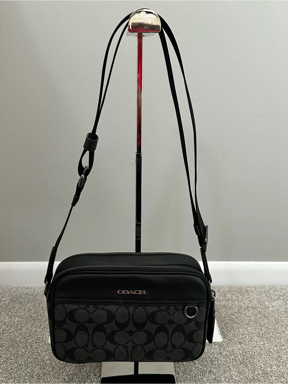 Coach Black Signature Monogram Graham Crossbody Camera Bag
